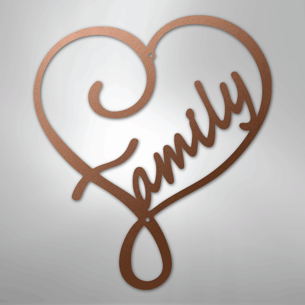 Metal Wall Art - Family Heart Sign Copper