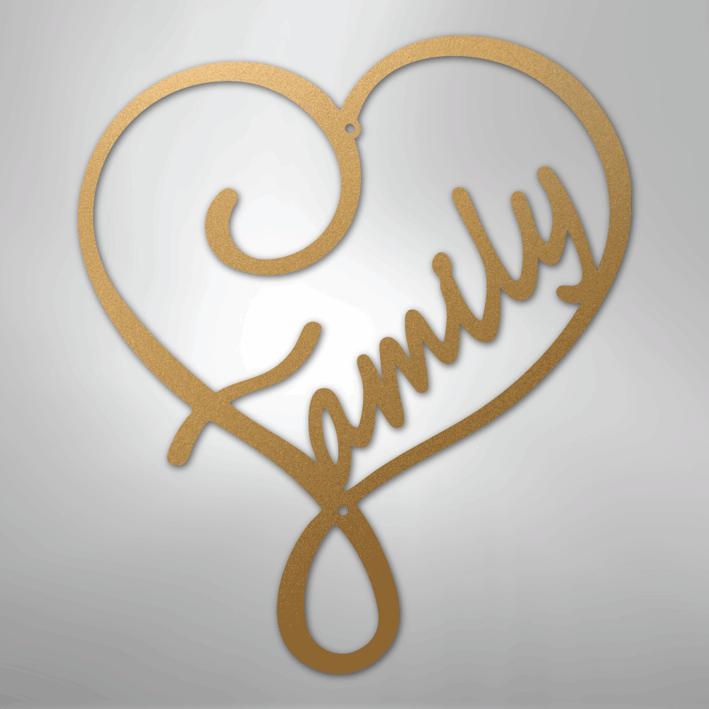 Metal Wall Art - Family Heart Sign Gold