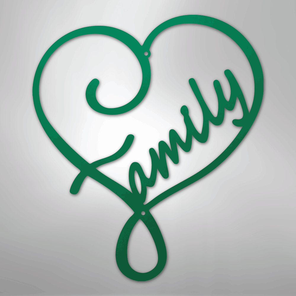 Metal Wall Art - Family Heart Sign Green