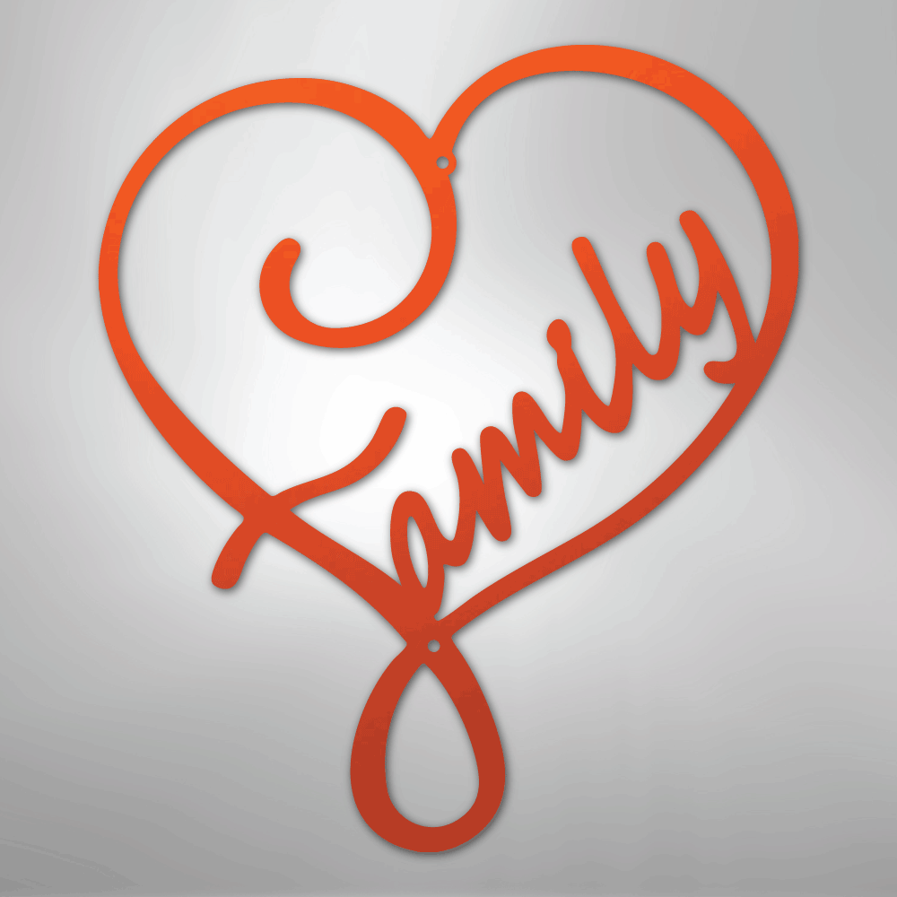 Metal Wall Art - Family Heart Sign Orange