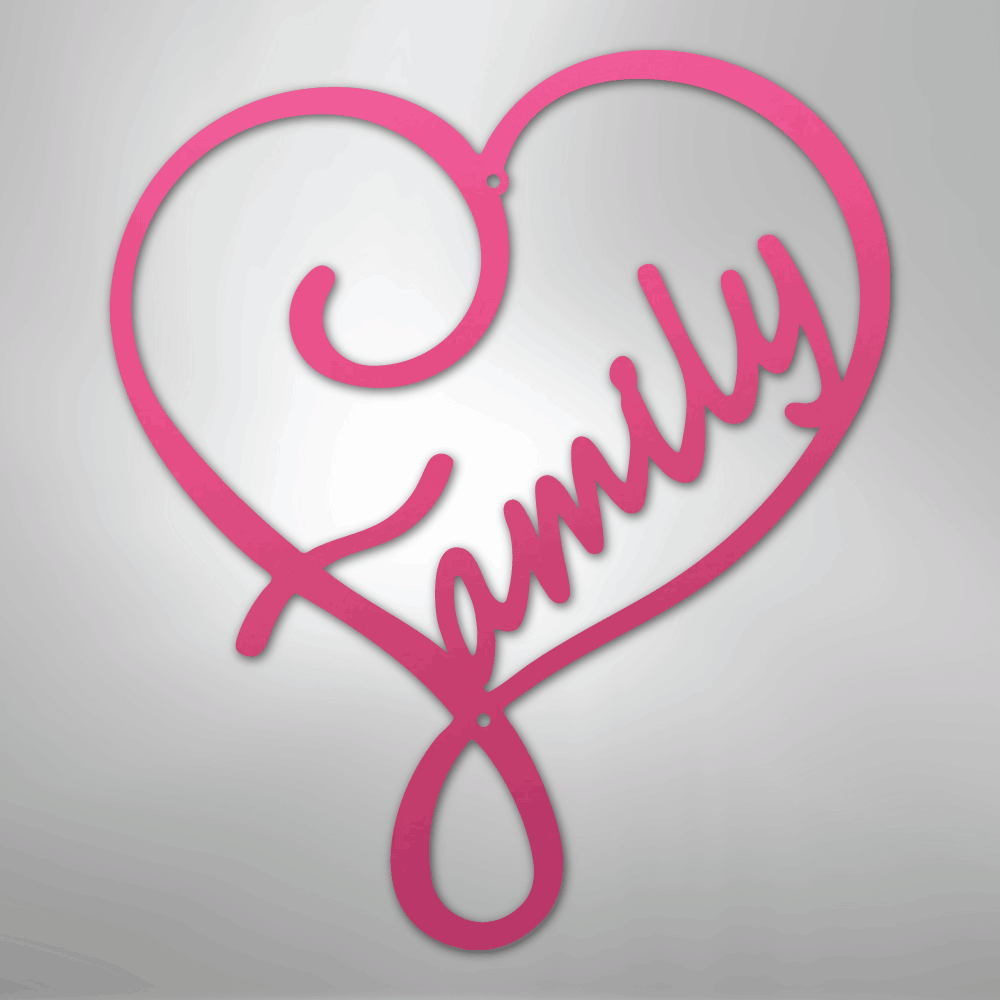 Metal Wall Art - Family Heart Sign Pink