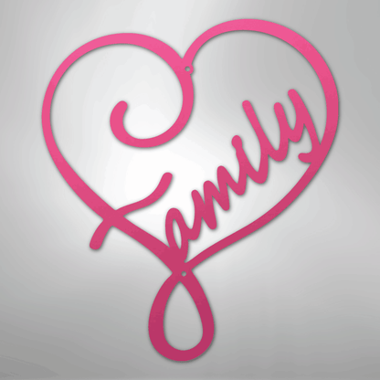Metal Wall Art - Family Heart Sign Pink