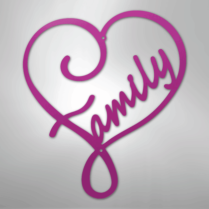 Metal Wall Art - Family Heart Sign Purple