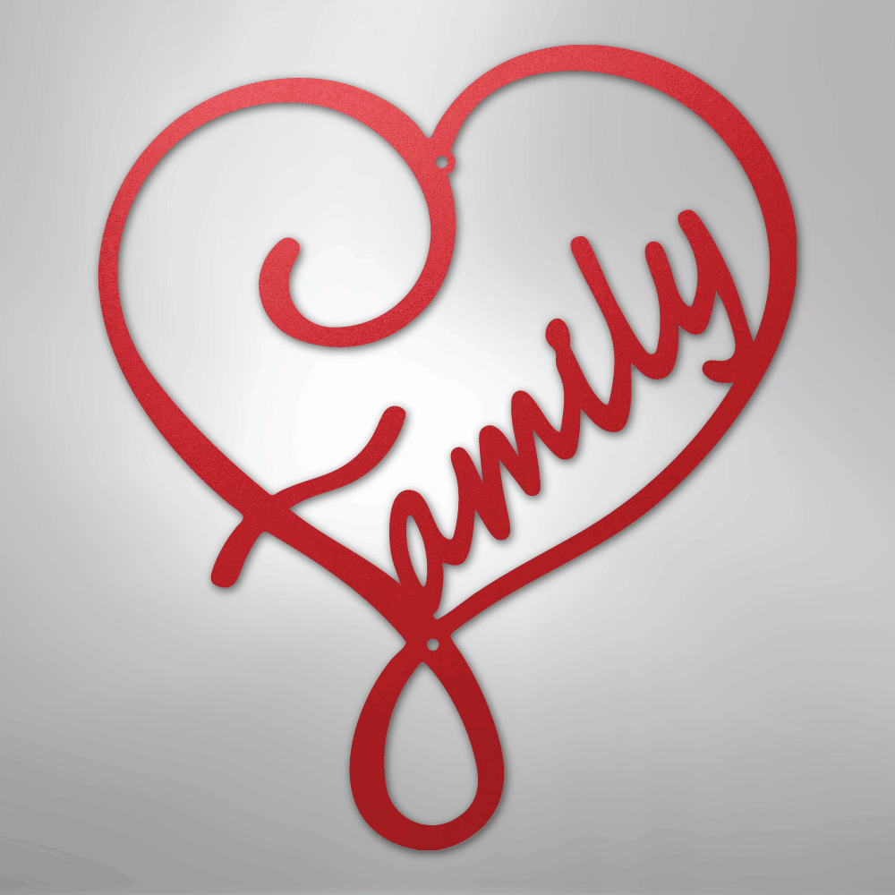 Metal Wall Art - Family Heart Sign Red