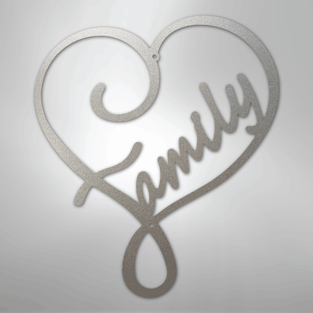 Metal Wall Art - Family Heart Sign Silver
