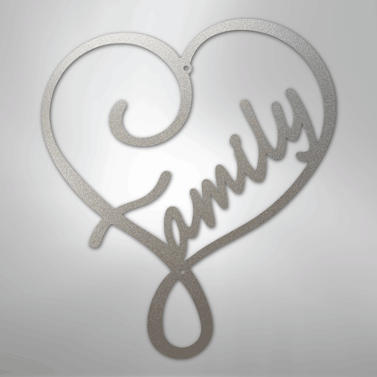 Metal Wall Art - Family Heart Sign Silver