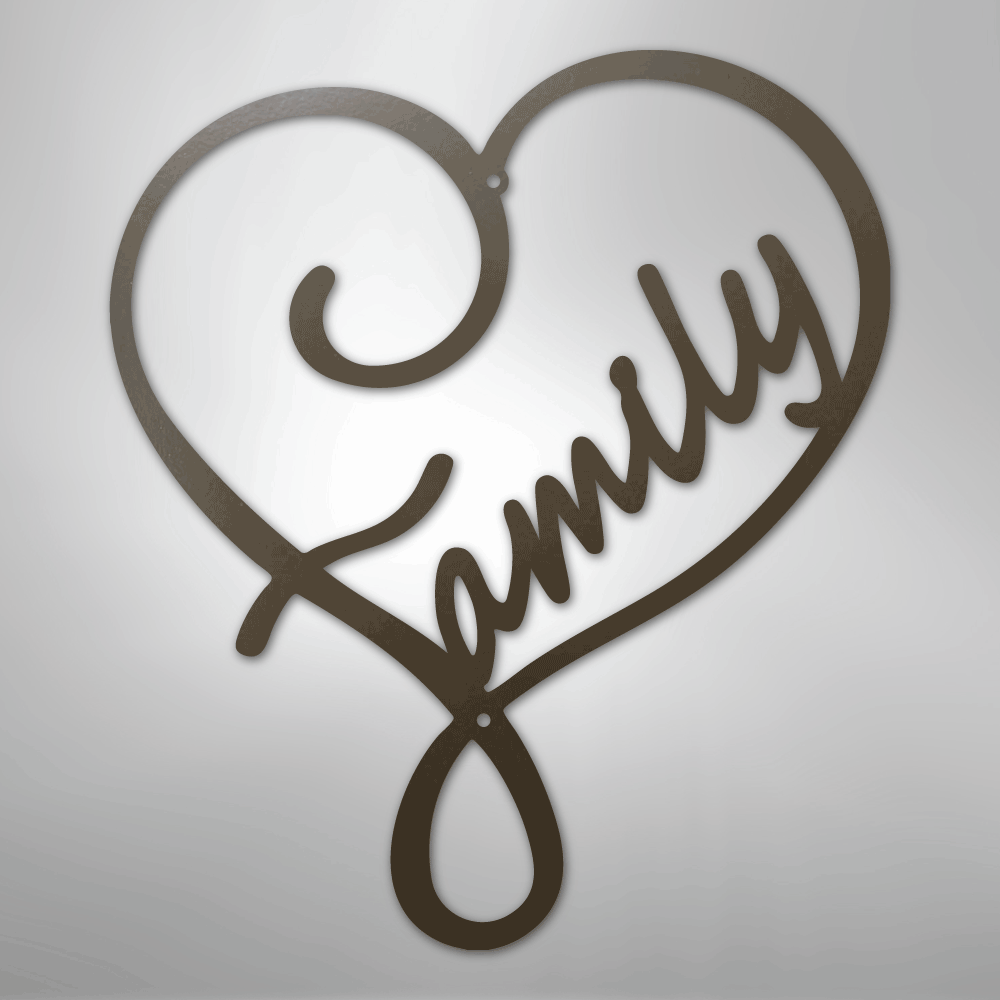 Metal Wall Art - Family Heart Sign Stone