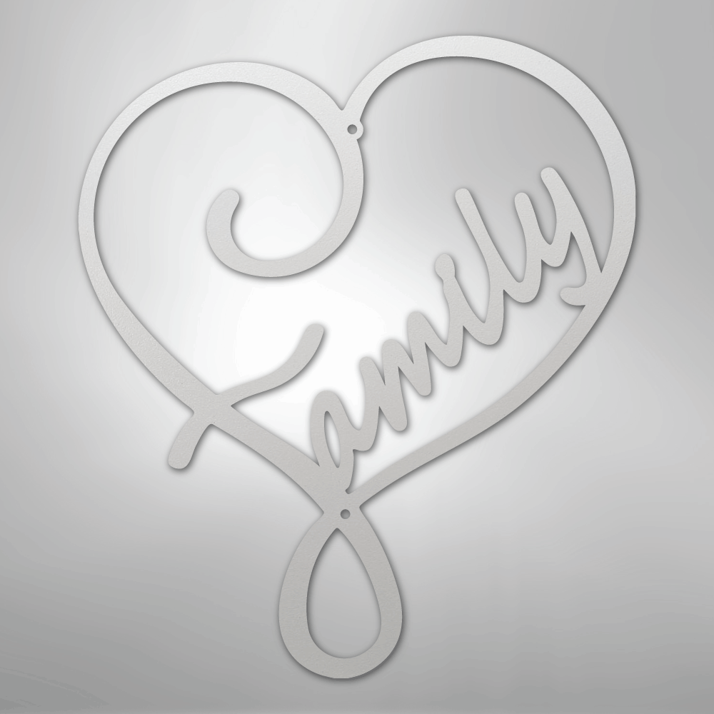 Metal Wall Art - Family Heart Sign White
