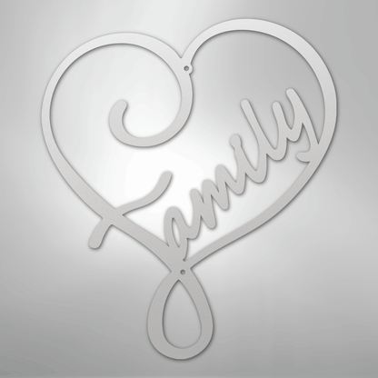 Metal Wall Art - Family Heart Sign White