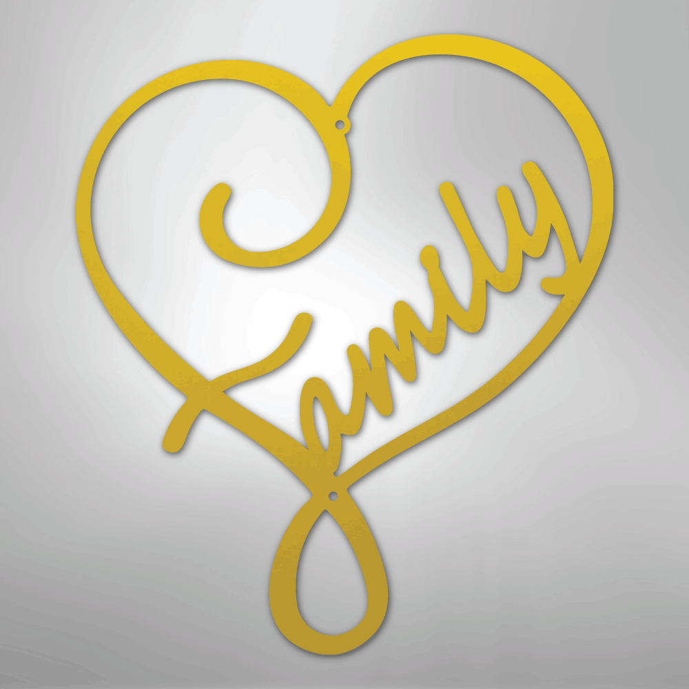 Metal Wall Art - Family Heart Sign Yellow
