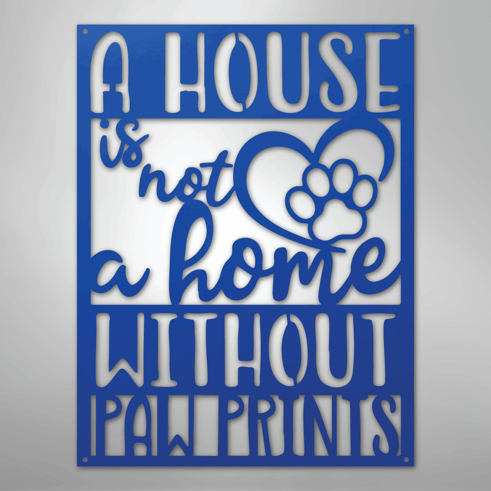 Metal Wall Art - Paw Print Home Sign Blue