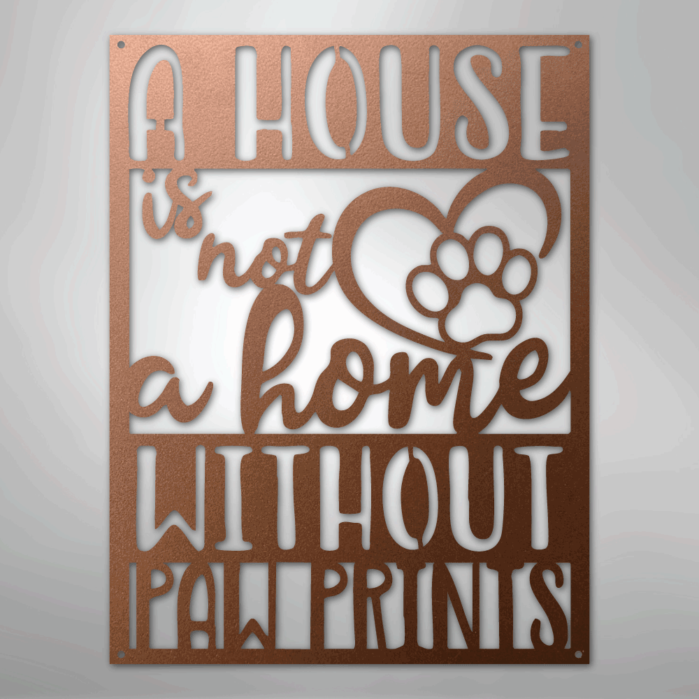 Metal Wall Art - Paw Print Home Sign Copper