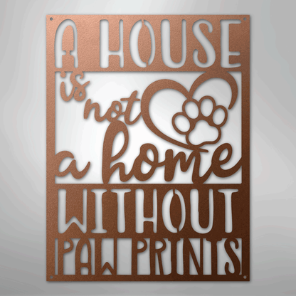 Metal Wall Art - Paw Print Home Sign Copper