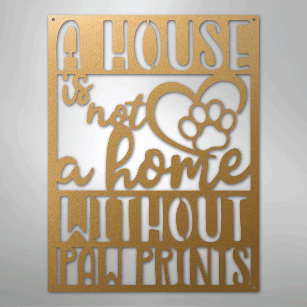 Metal Wall Art - Paw Print Home Sign Gold