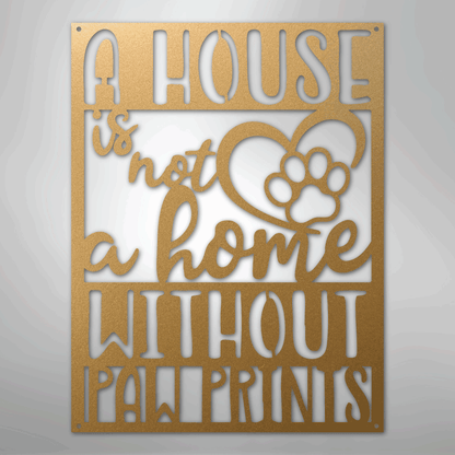 Metal Wall Art - Paw Print Home Sign Gold