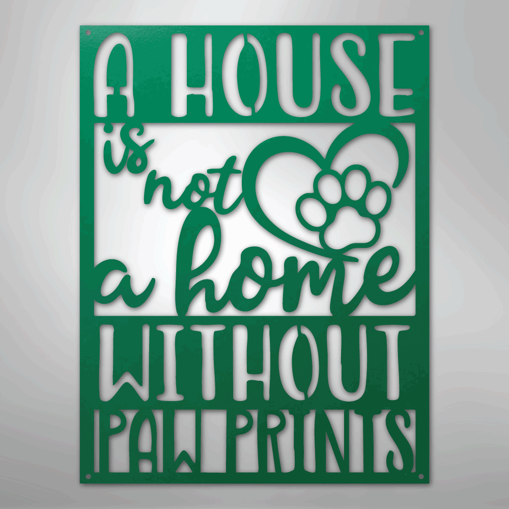 Metal Wall Art - Paw Print Home Sign Green