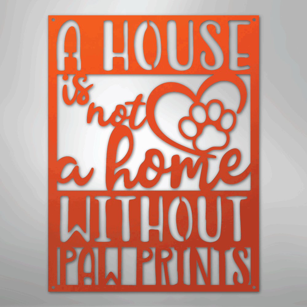 Metal Wall Art - Paw Print Home Sign Orange