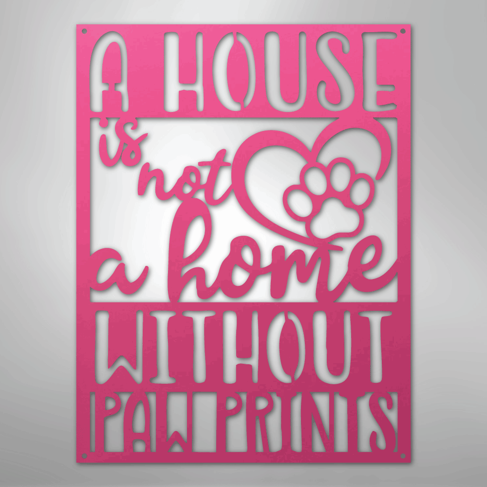 Metal Wall Art - Paw Print Home Sign Pink