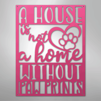 Metal Wall Art - Paw Print Home Sign Pink