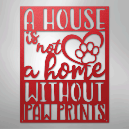 Metal Wall Art - Paw Print Home Sign Red