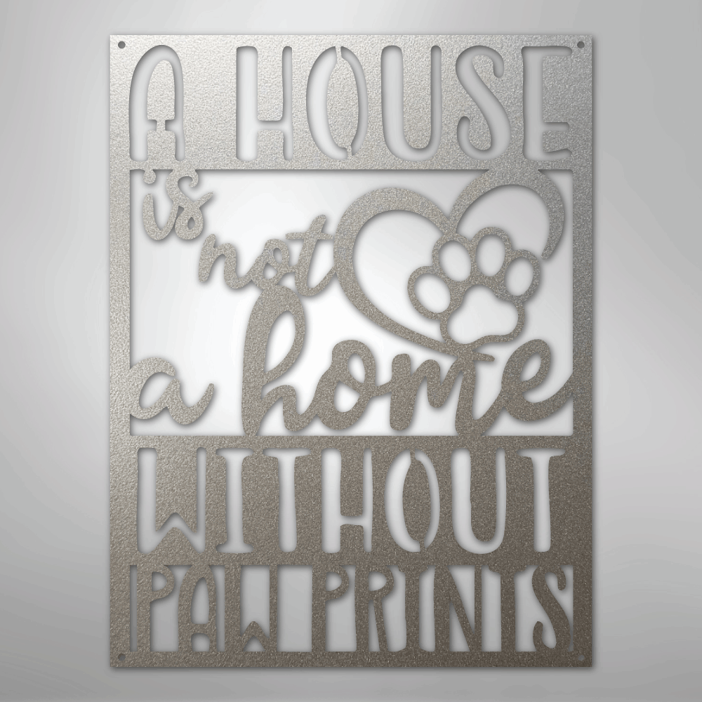 Metal Wall Art - Paw Print Home Sign Silver