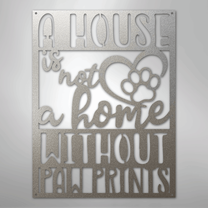Metal Wall Art - Paw Print Home Sign Silver