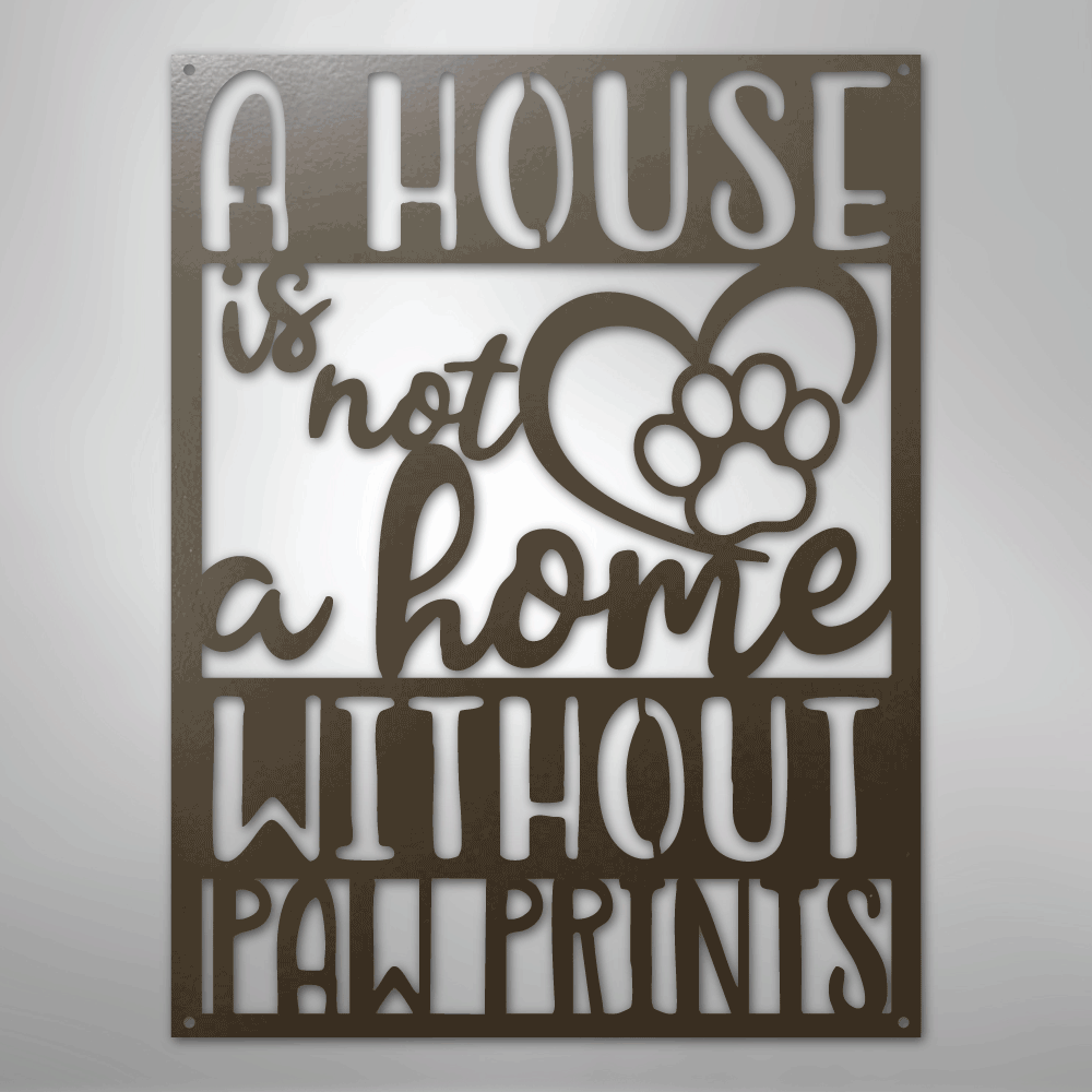 Metal Wall Art - Paw Print Home Sign Stone