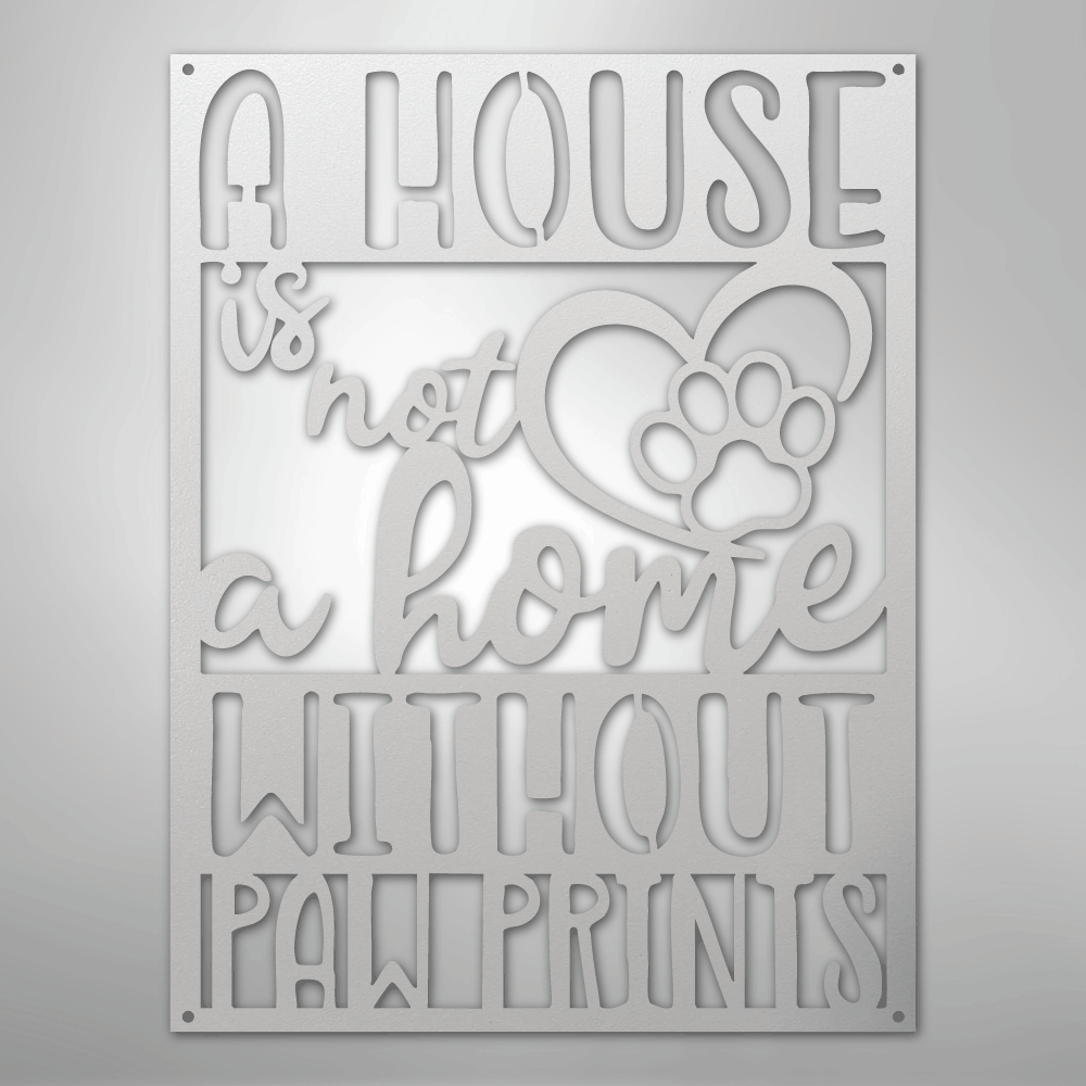 Metal Wall Art - Paw Print Home Sign White
