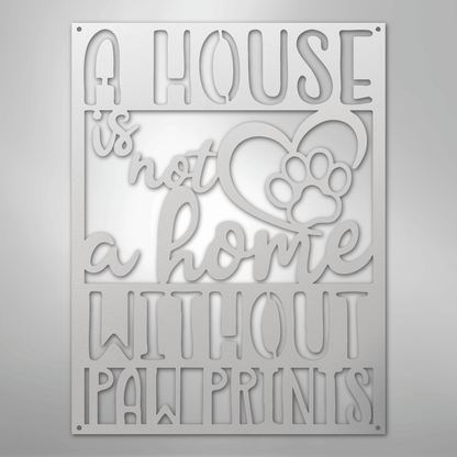 Metal Wall Art - Paw Print Home Sign White