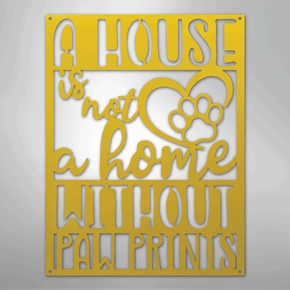Metal Wall Art - Paw Print Home Sign Yellow