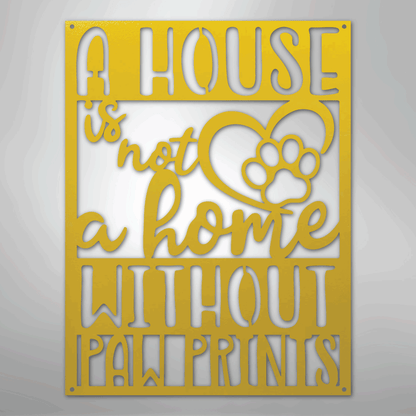Metal Wall Art - Paw Print Home Sign Yellow