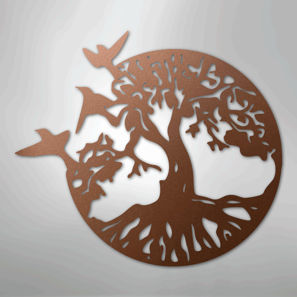 Metal Wall Art - Birds in Tree Sign Copper