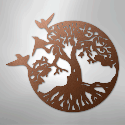 Metal Wall Art - Birds in Tree Sign Copper