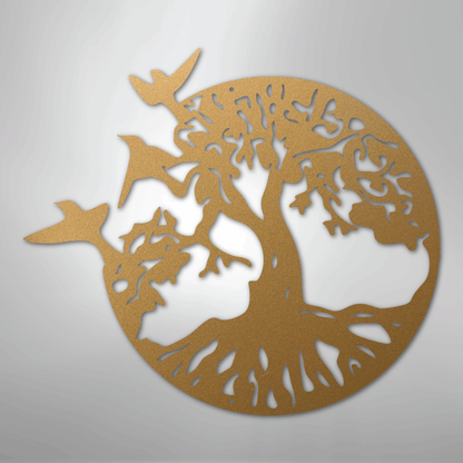 Metal Wall Art - Birds in Tree Sign Gold