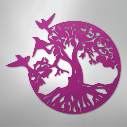 Metal Wall Art - Birds in Tree Sign Purple