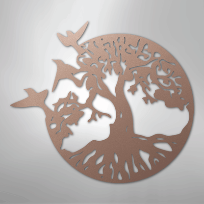 Metal Wall Art - Birds in Tree Sign Rose