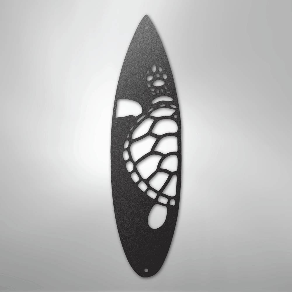 Metal Wall Art - Surfboard Turtle Monogram Sign Black