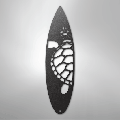 Metal Wall Art - Surfboard Turtle Monogram Sign Black