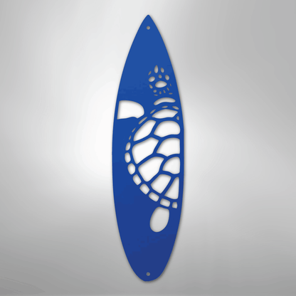 Metal Wall Art - Surfboard Turtle Monogram Sign Blue