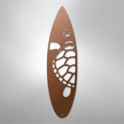 Metal Wall Art - Surfboard Turtle Monogram Sign Copper