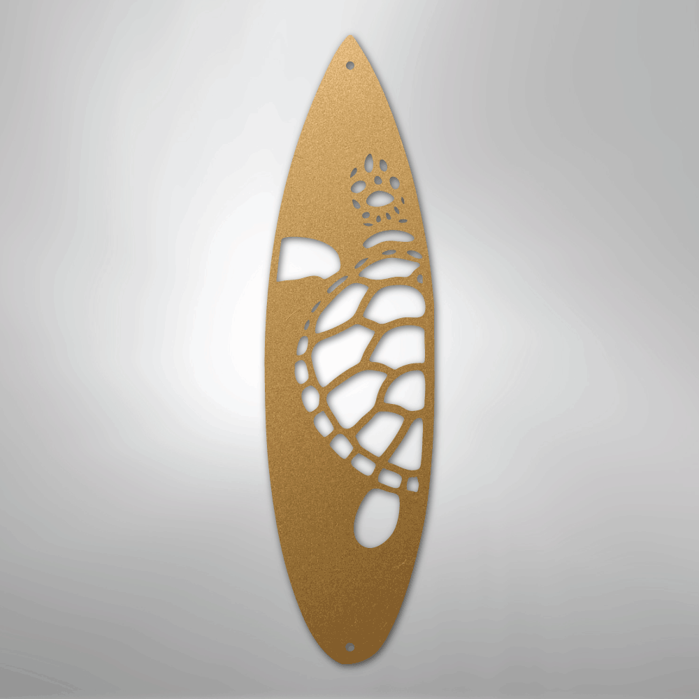 Metal Wall Art - Surfboard Turtle Monogram Sign Gold