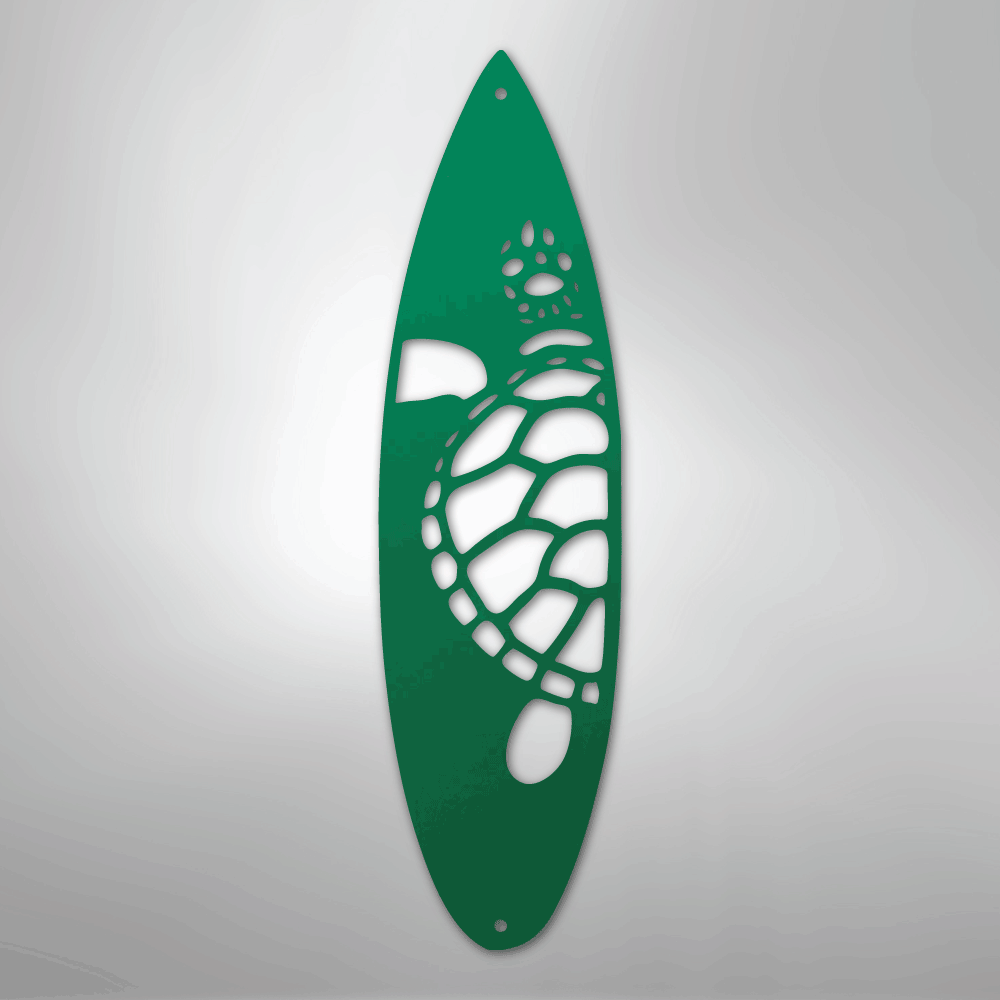 Metal Wall Art - Surfboard Turtle Monogram Sign Green