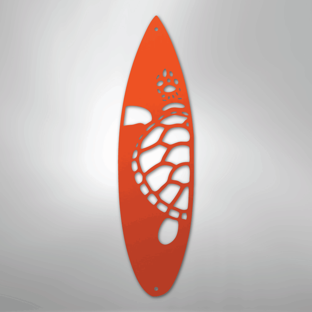 Metal Wall Art - Surfboard Turtle Monogram Sign Orange
