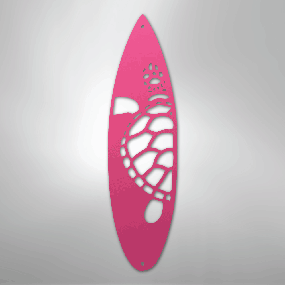Metal Wall Art - Surfboard Turtle Monogram Sign Pink