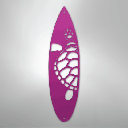 Metal Wall Art - Surfboard Turtle Monogram Sign Purple