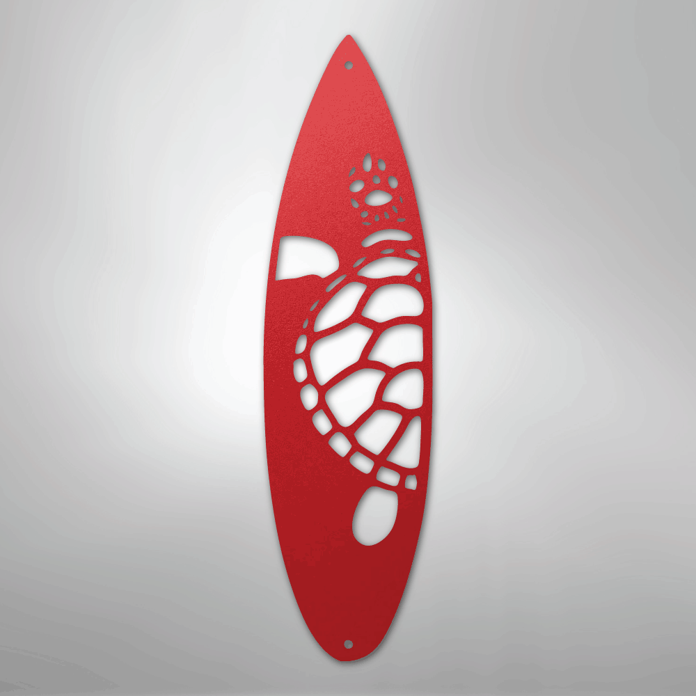 Metal Wall Art - Surfboard Turtle Monogram Sign Red