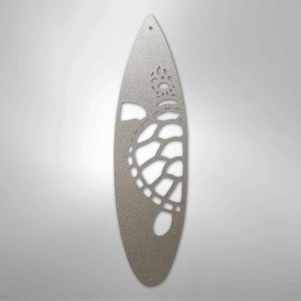Metal Wall Art - Surfboard Turtle Monogram Sign Silver