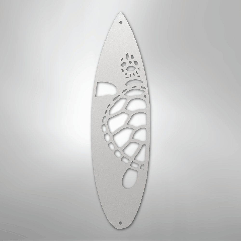 Metal Wall Art - Surfboard Turtle Monogram Sign White