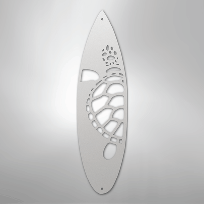 Metal Wall Art - Surfboard Turtle Monogram Sign White