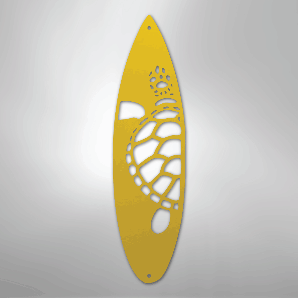Metal Wall Art - Surfboard Turtle Monogram Sign Yellow